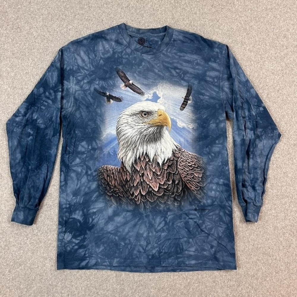 The Mountain Bald Eagle Tie Dye Long Sleeve Shirt Blue Large Americana Grunge